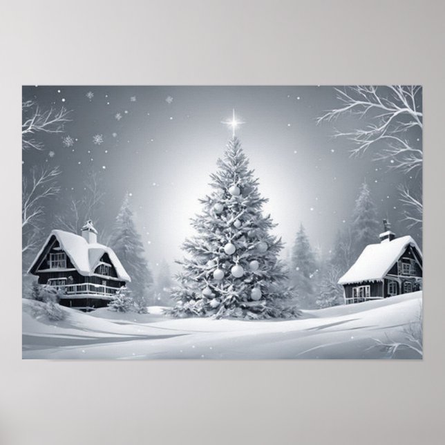 Snowy Christmas Tree Poster - Winter Scene Art (Front)