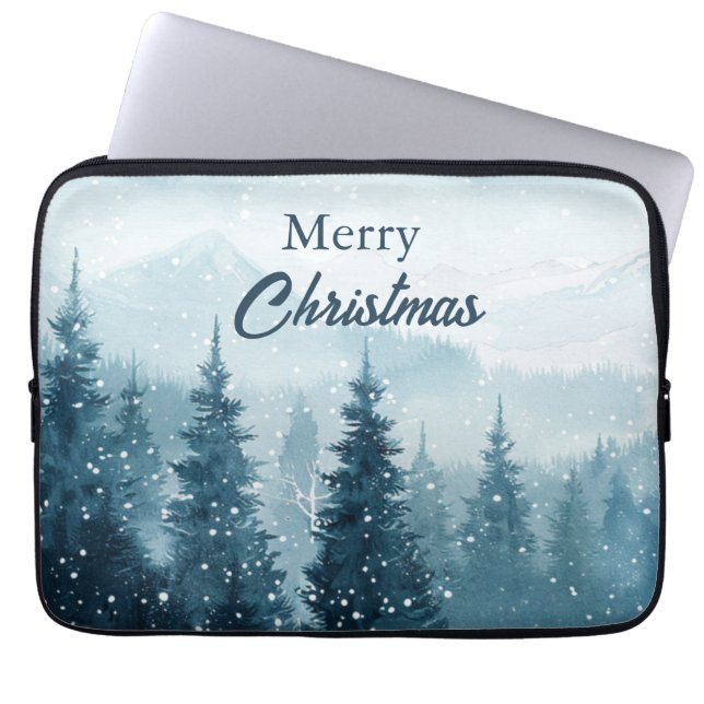 Snowy Christmas Trees  Laptop Sleeve (Front)