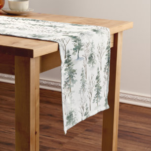 Snowy Christmas trees pattern Short Table Runner