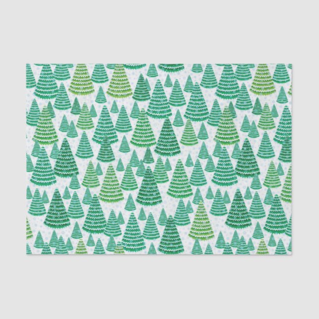 Snowy Christmas Trees Pattern Tissue Paper (Front)