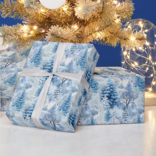 Snowy Christmas trees scene tiled Wrapping Paper