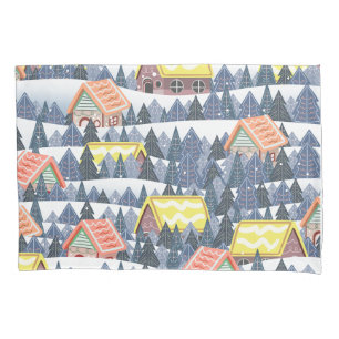 Snowy Christmas Village Pattern Pillowcase