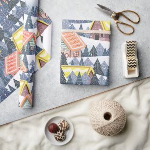 Snowy Christmas Village Pattern Wrapping Paper