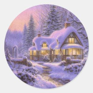 Snowy Christmas Winter Scene Classic Round Sticker