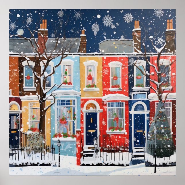 Snowy Christmas Winter Whimsy Houses Poster (Front)