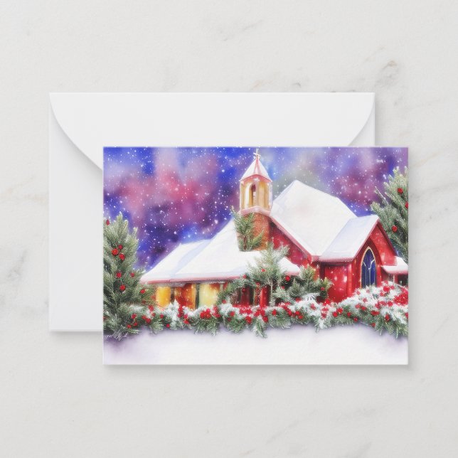 Snowy church budget mini Christmas Card (Front)