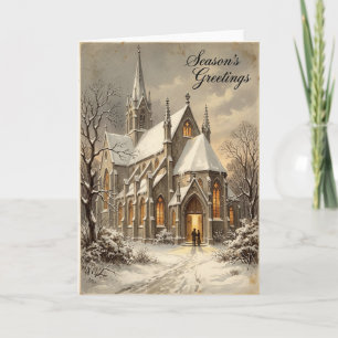 Snowy Church Christmas Greetings Card