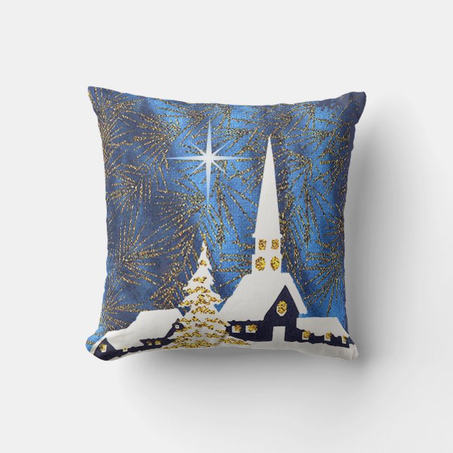 Snowy Church Christmas Pillow (Front)
