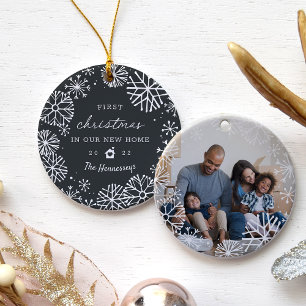 Snowy Circle First Christmas in Our New Home Photo Ceramic Tree Decoration