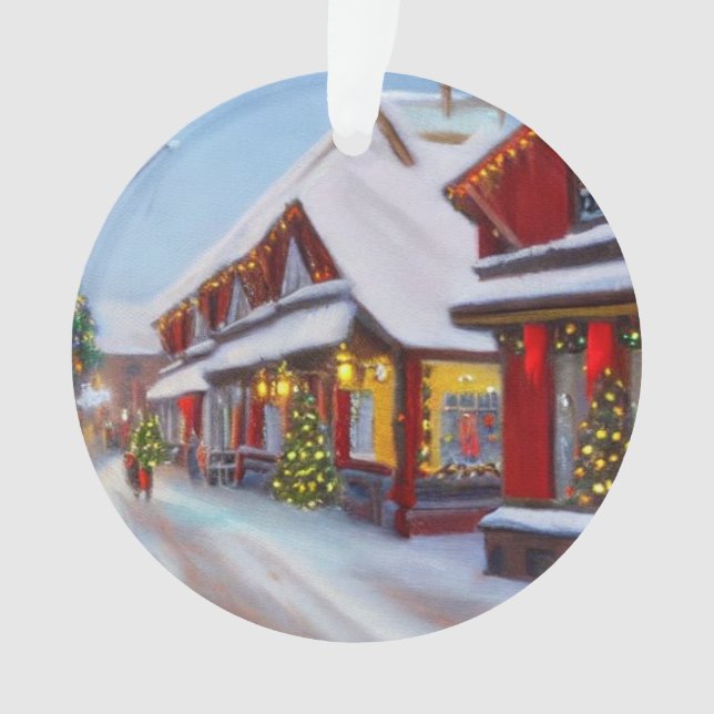 Snowy City street at Christmas Ornament (Front)