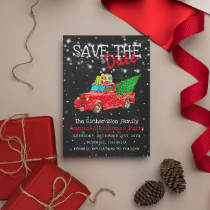 Snowy Colourful Red Truck Christmas Save the Dat Postcard