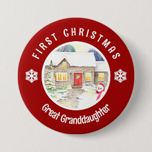 Snowy Cottage First Christmas Red Circle 7.5 Cm Round Badge
