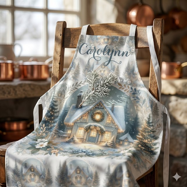 Snowy Cottage Glow Scene Apron (Snowy Cottage Glow Scene Apron)