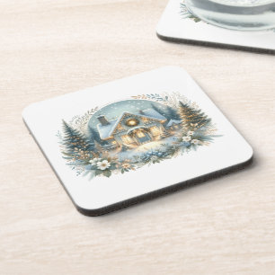 Snowy Cottage Glow Scene Coaster