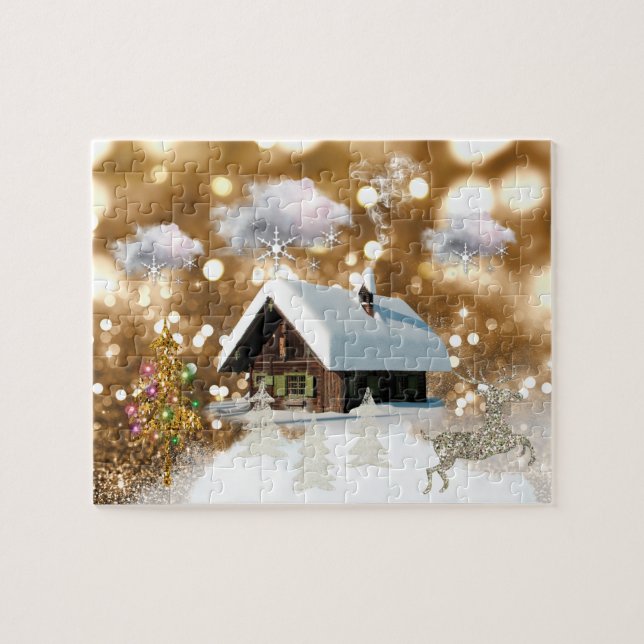 Snowy Cottage Holiday Jigsaw Puzzle (Horizontal)