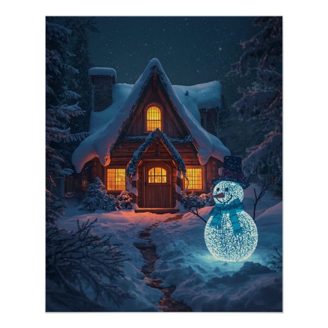 Snowy Cottage House Poster (Front)