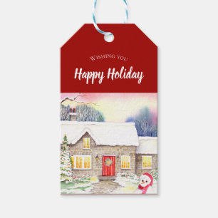 Snowy Cottage Watercolor Painting Gift Tags