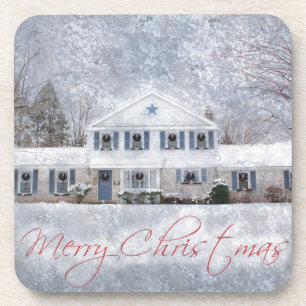 Snowy Country Rural Christmas Holiday Greeting Coaster