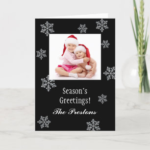 Snowy Crystals Photo Holiday Card (black)