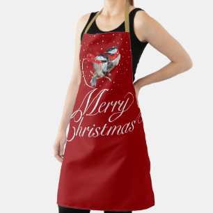 Snowy Cuddling Christmas Chickadees Apron