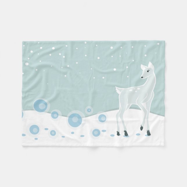 Snowy Deer Fleece Blanket (Front (Horizontal))