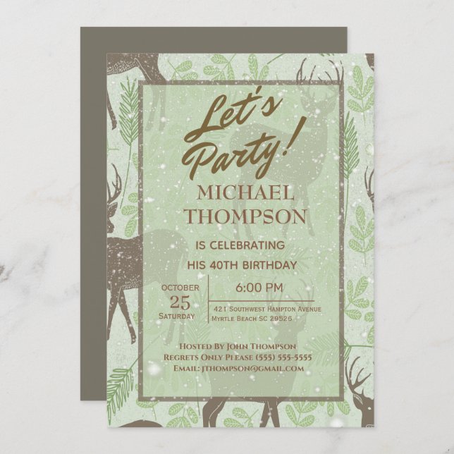Snowy Deer Hunter Birthday Party Invitation (Front/Back)