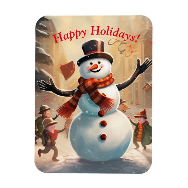 "Snowy Delight" Smiling Snowman Magnet (Vertical)