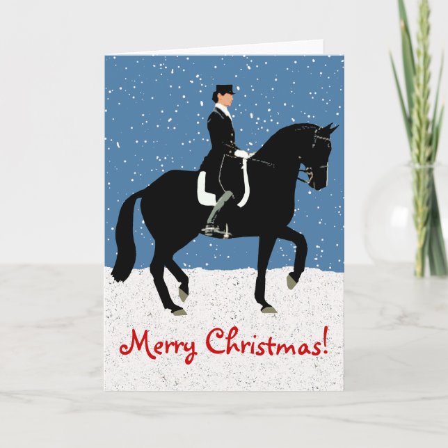 Snowy Dressage Horse Christmas Holiday Card (Front)