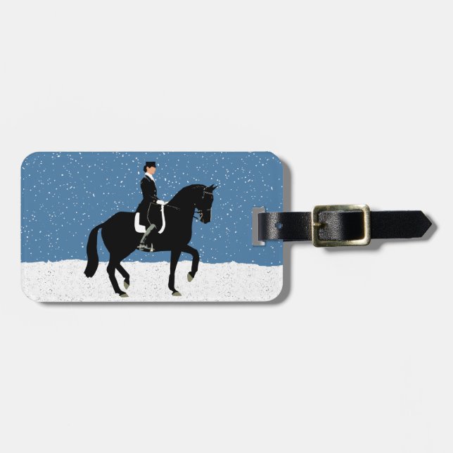Snowy Dressage Horse Christmas Luggage Tag (Front Horizontal)