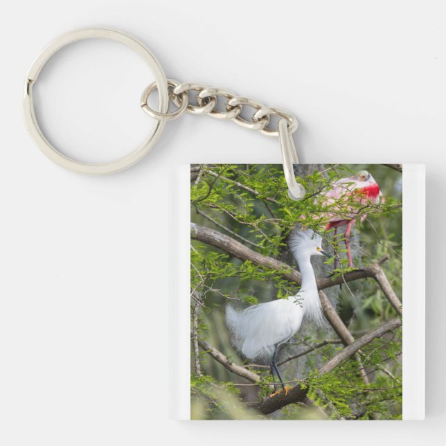 Snowy Egret and Roseate Spoonbill Keychain (Front)
