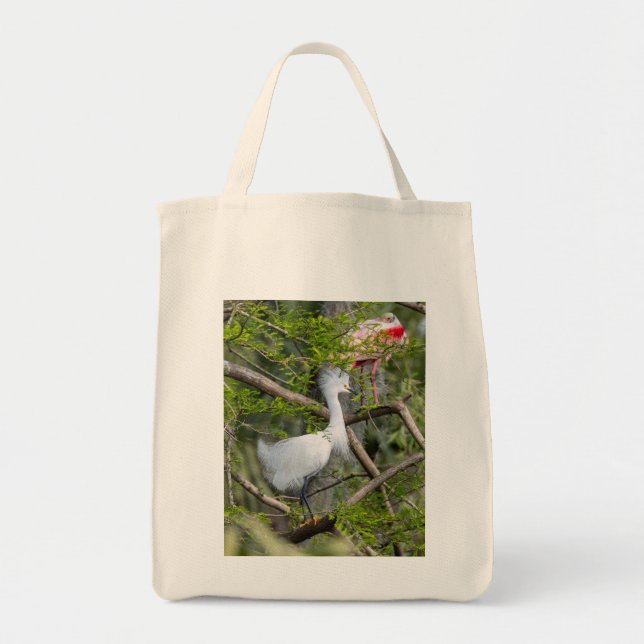 Snowy Egret and Roseate Spoonbill Tote Bag (Front)