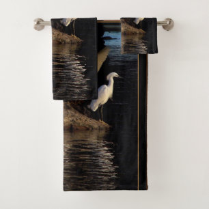 Snowy Egret Birds Wildlife Fishing Bath Towel Set