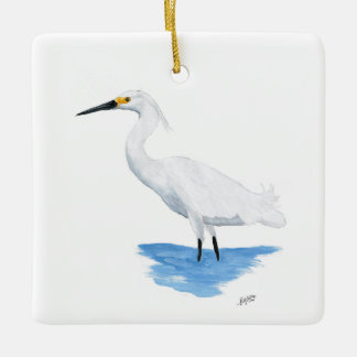 Snowy Egret  Ceramic Ornament