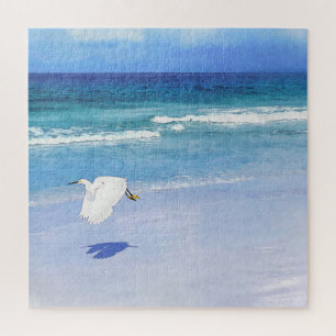 Snowy Egret Coastal Watercolor Jigsaw Puzzle