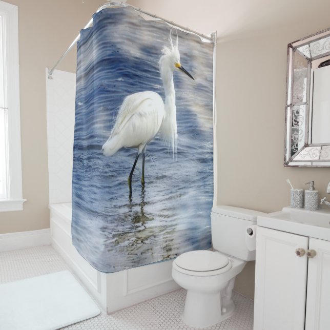 Snowy Egret Custom Shower Curtain (In Situ)