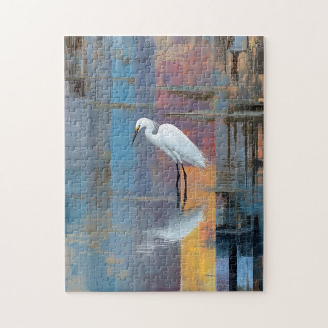 Snowy egret in lake vertical jigsaw puzzle (Vertical)