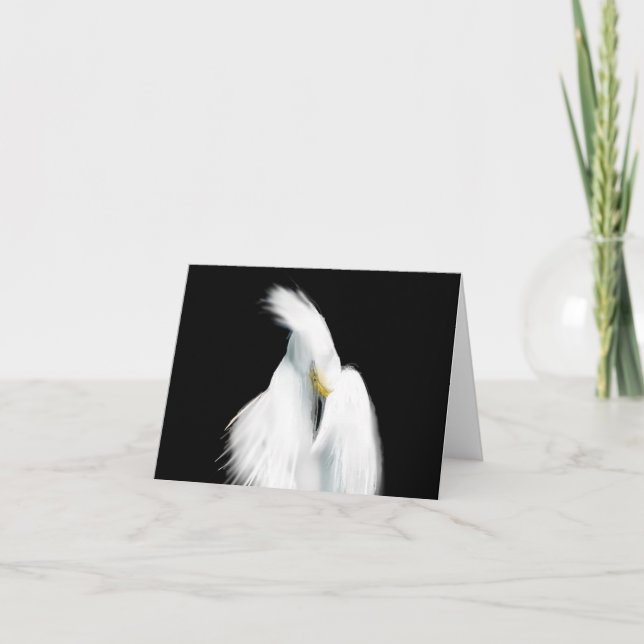 Snowy Egret on Black Thank You Card (Front)