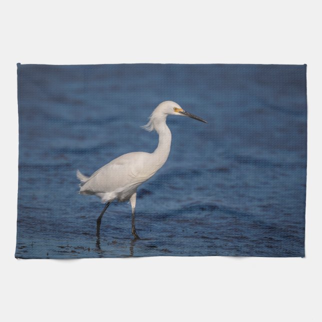 Snowy Egret on North Beach Tea Towel (Horizontal)