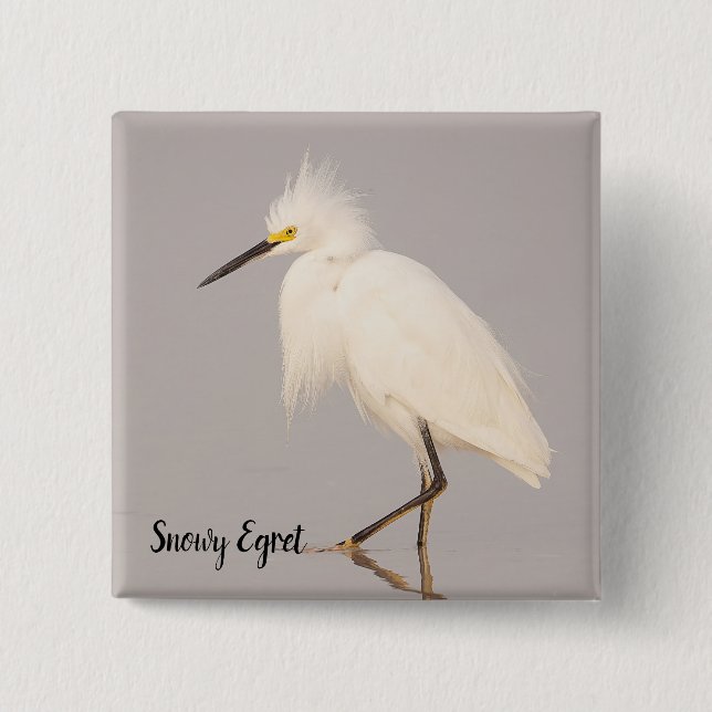 Snowy Egret Walking Button (Front)