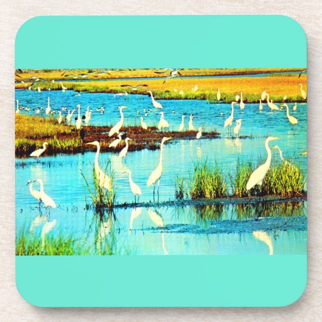 snowy egrets print coaster (Front)