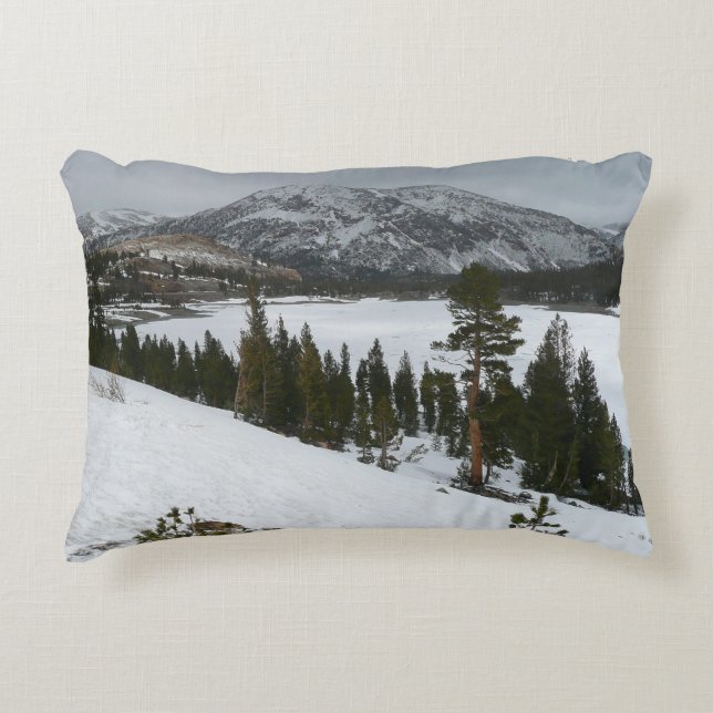 Snowy Ellery Lake California Winter Landscape Decorative Cushion (Front)