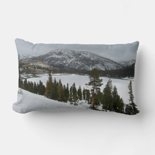 Snowy Ellery Lake California Winter Landscape Lumbar Cushion (Front)