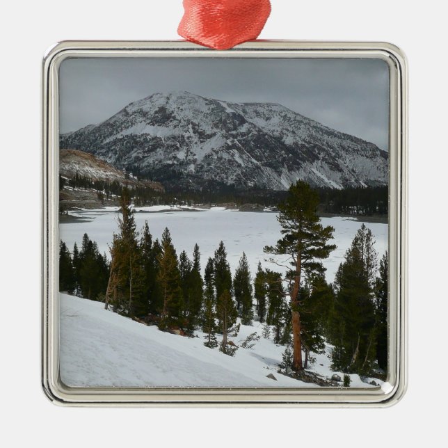 Snowy Ellery Lake California Winter Landscape Metal Tree Decoration (Front)