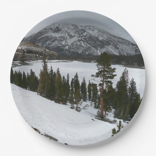 Snowy Ellery Lake California Winter Landscape Paper Plate (Front)