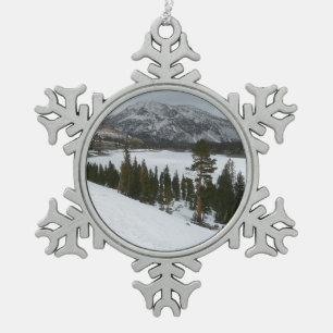 Snowy Ellery Lake California Winter Landscape Snowflake Pewter Christmas Ornament