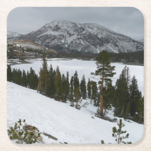 Snowy Ellery Lake California Winter Landscape Square Paper Coaster
