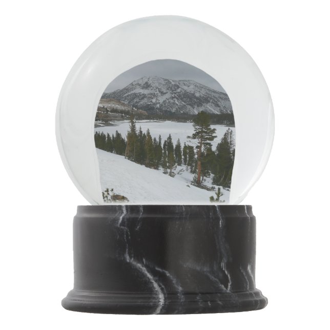 Snowy Ellery Lake California Winter Photography Snow Globe (Front)