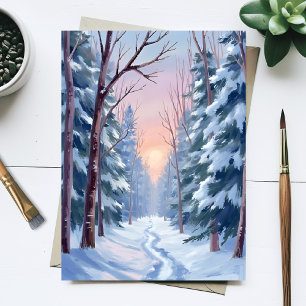 Snowy Escape Winter Forest Watercolor Painting Postcard