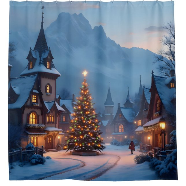 Snowy Eve In The Square -  Shower Curtain (Front)