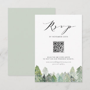 Snowy Evergreen Forest QR Code Winter Wedding RSVP Card